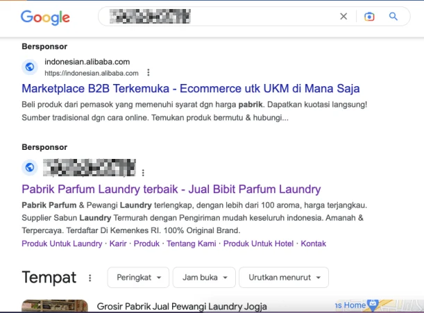 Supplied Google Search sponsored laundry perfume listing
